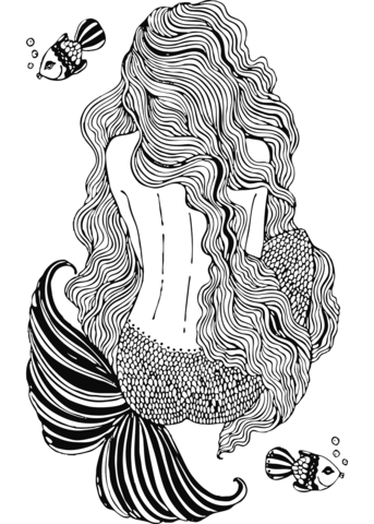 Mermaid With Long Wavy Hair Coloring Page